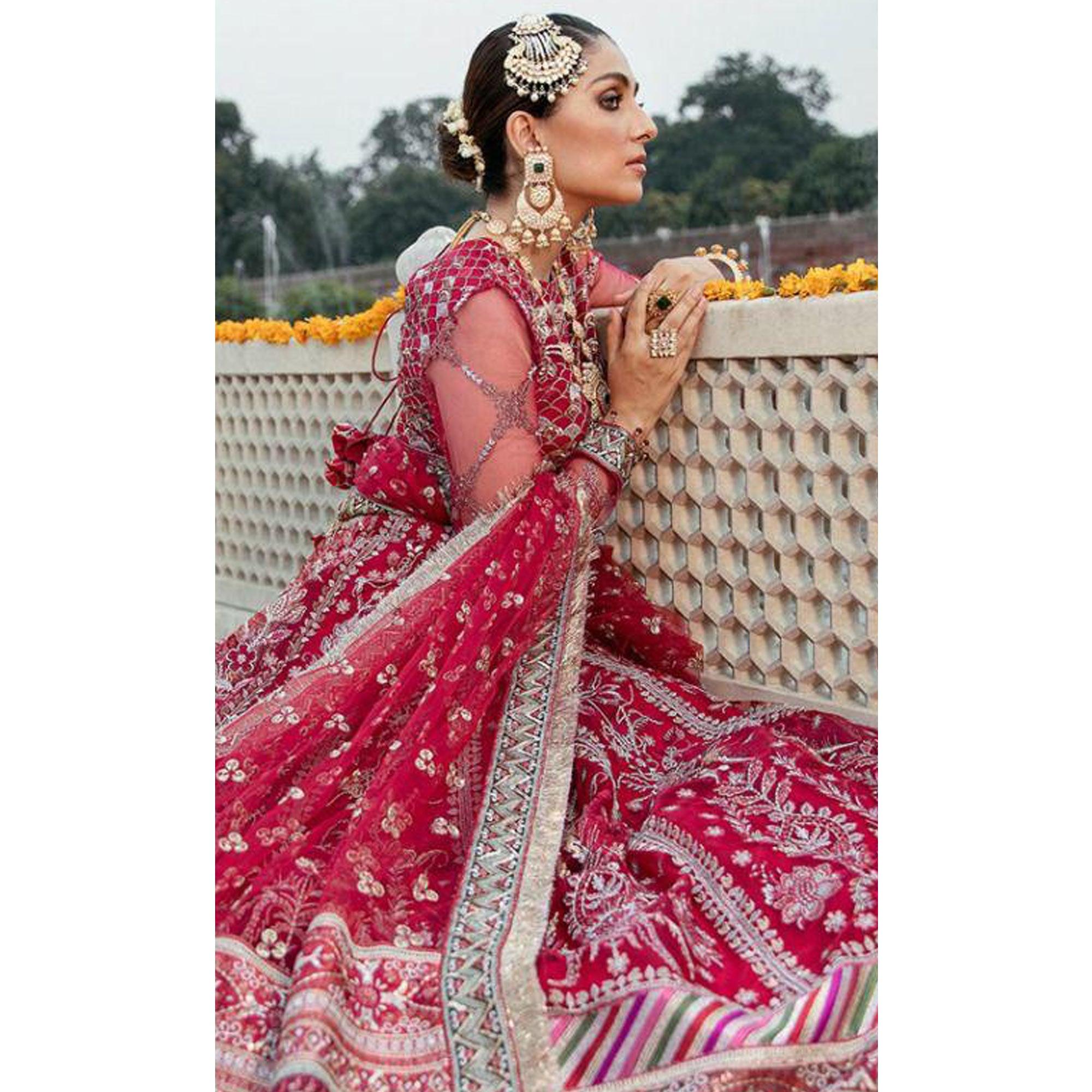 Pink Embroidered Netted Pakistani Suit - Peachmode