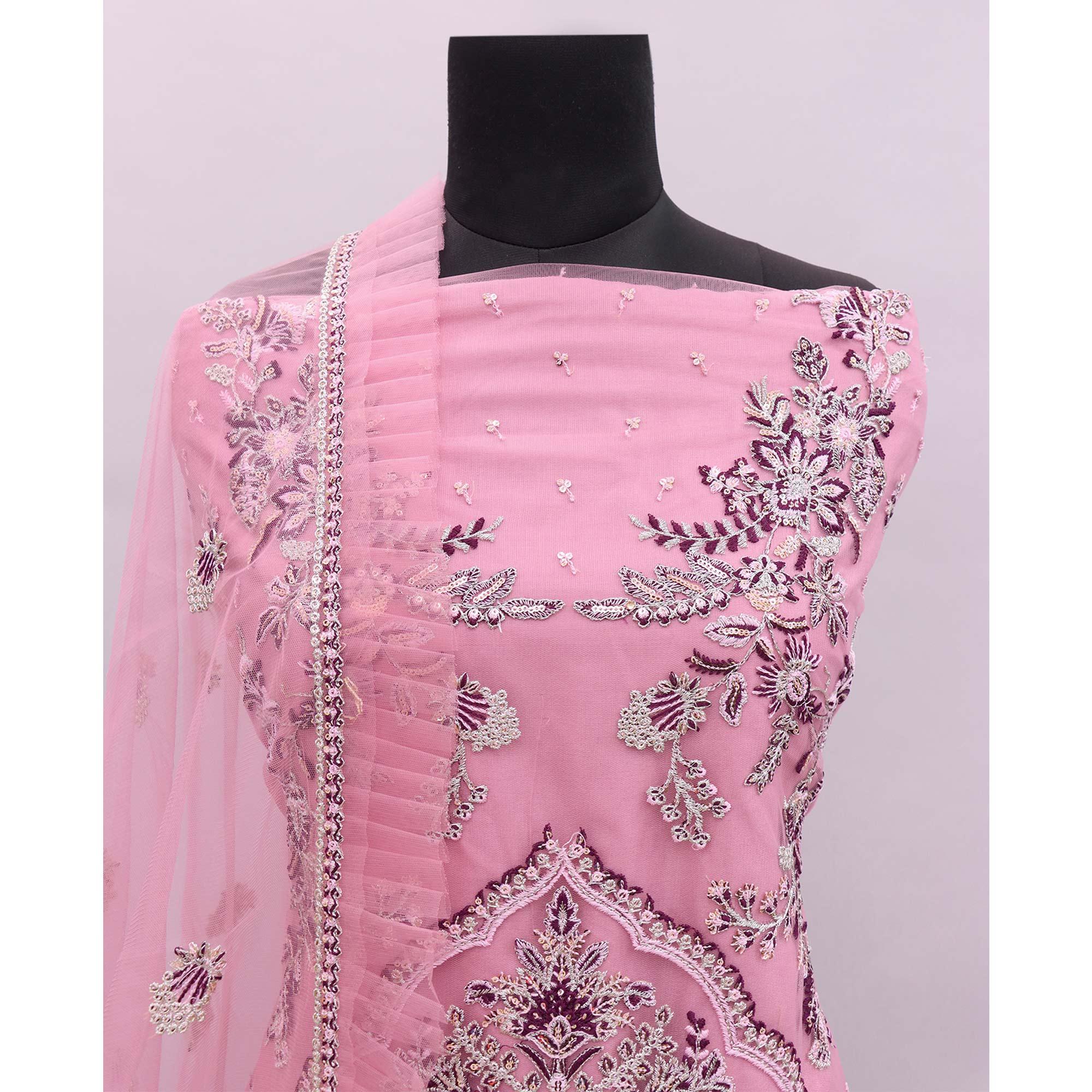 Pink Embroidered Netted Pakistani Suit - Peachmode