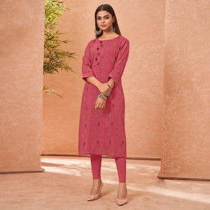 Pink Embroidered Pure Cotton Kurti - Peachmode