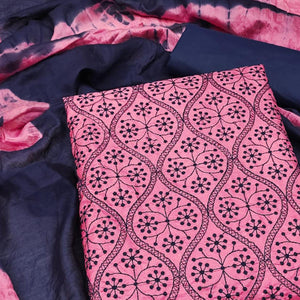 Pink Embroidered Pure Silk Dress Material - Peachmode