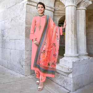 Pink Embroidered Rayon Kurti Pant Set With Dupatta - Peachmode