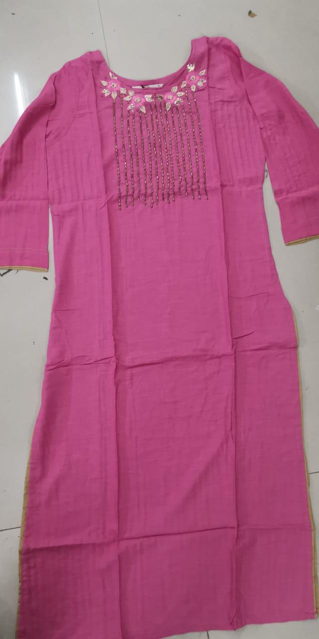 Pink Embroidered Rayon Kurti - Peachmode