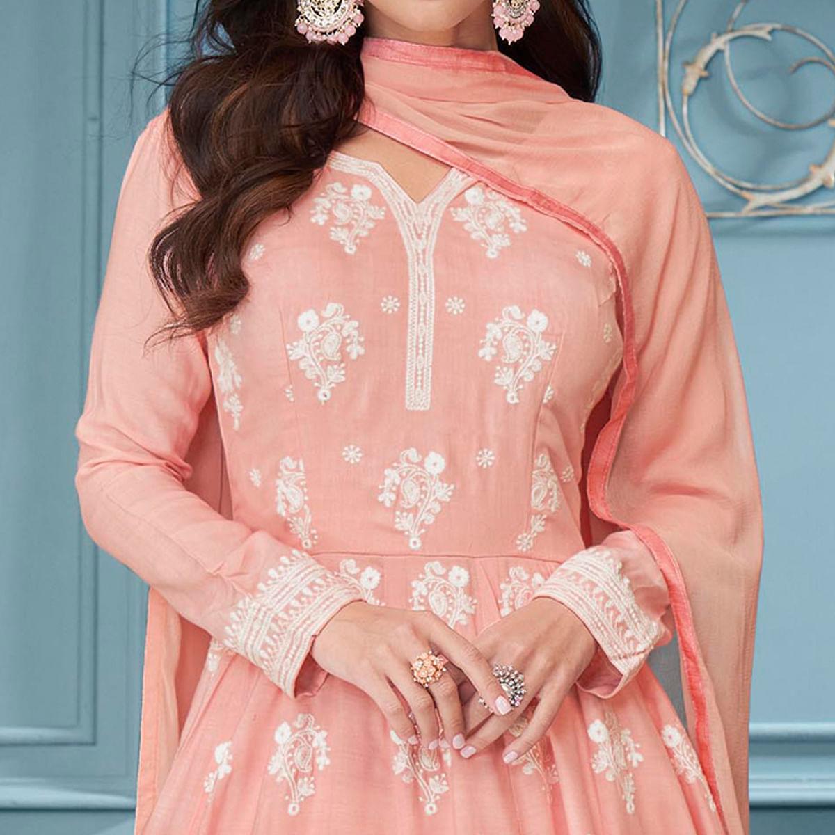 Pink Embroidered Rayon Sharara Suit - Peachmode