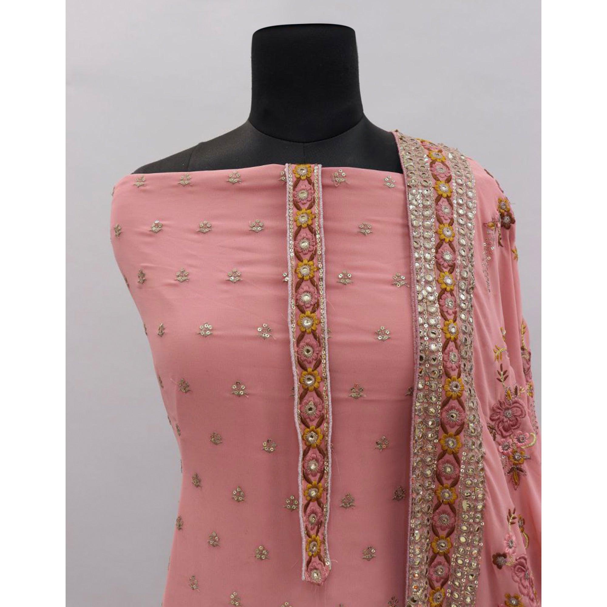 Pink Embroidered With Embellished Georgette Salwar Suit - Peachmode