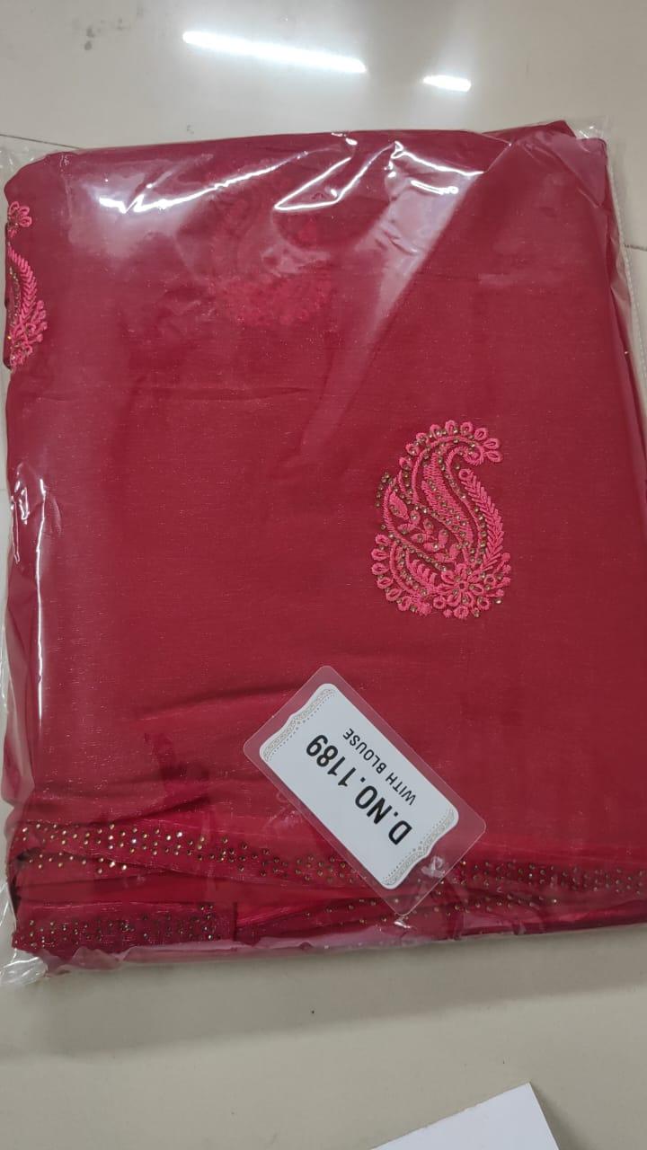 Pink Embroidered With Embellished Georgette Saree - Peachmode