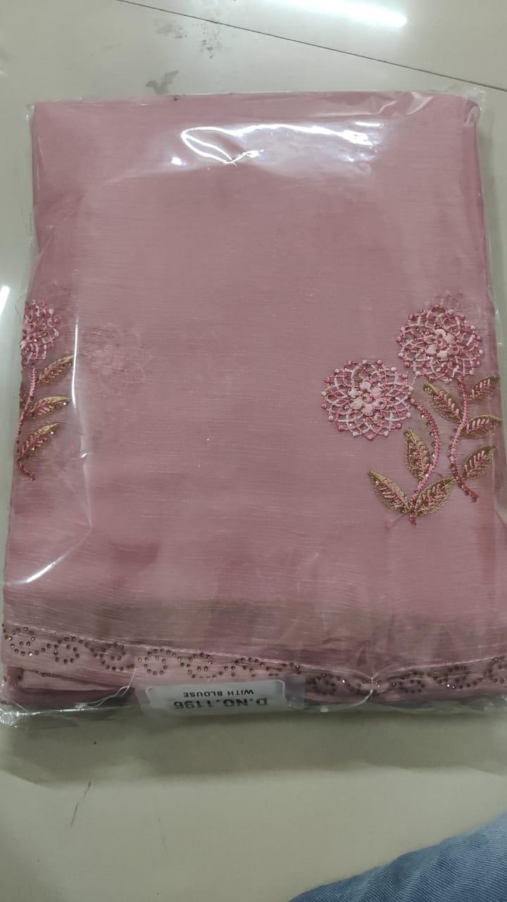 Pink Embroidered With Embellished Georgette Saree - Peachmode