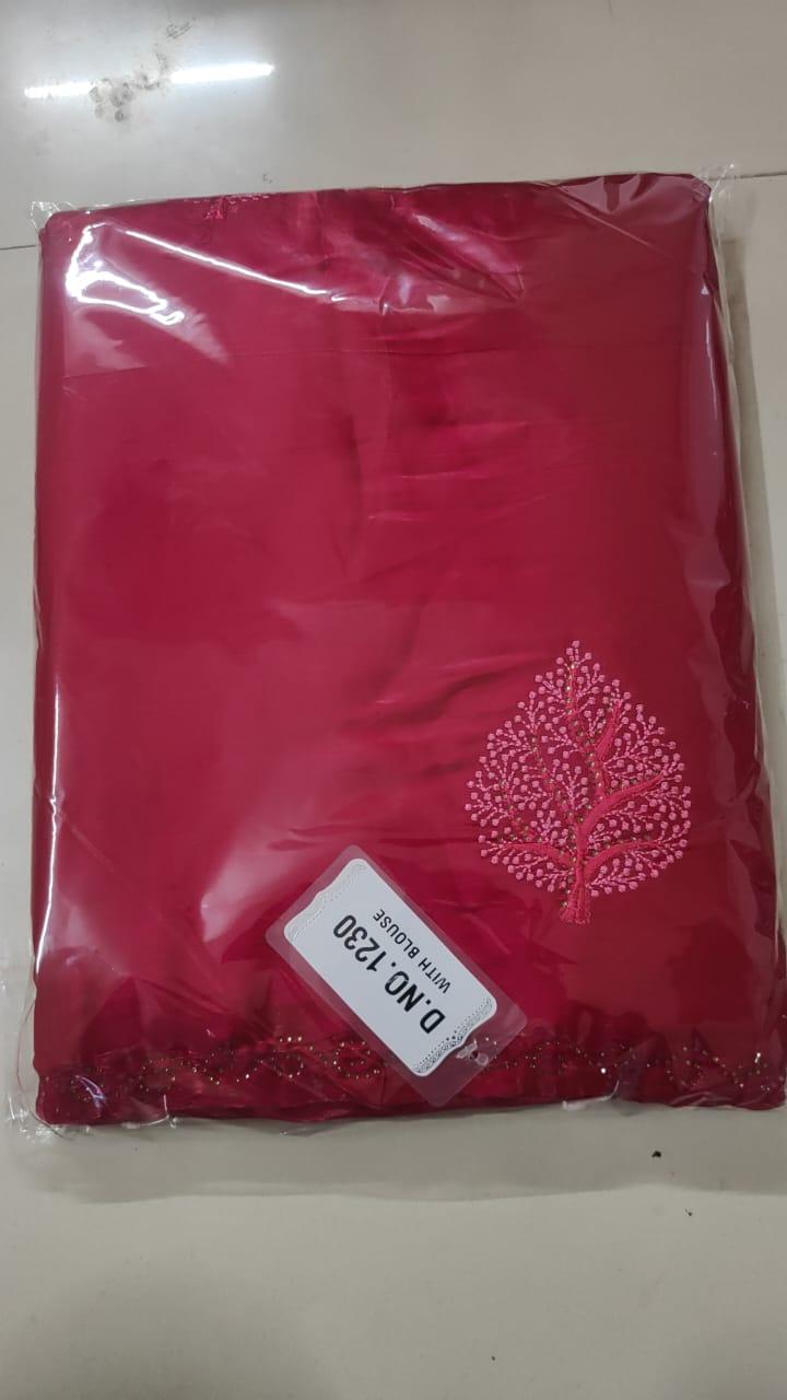 Pink Embroidered With Embellished Georgette Saree - Peachmode
