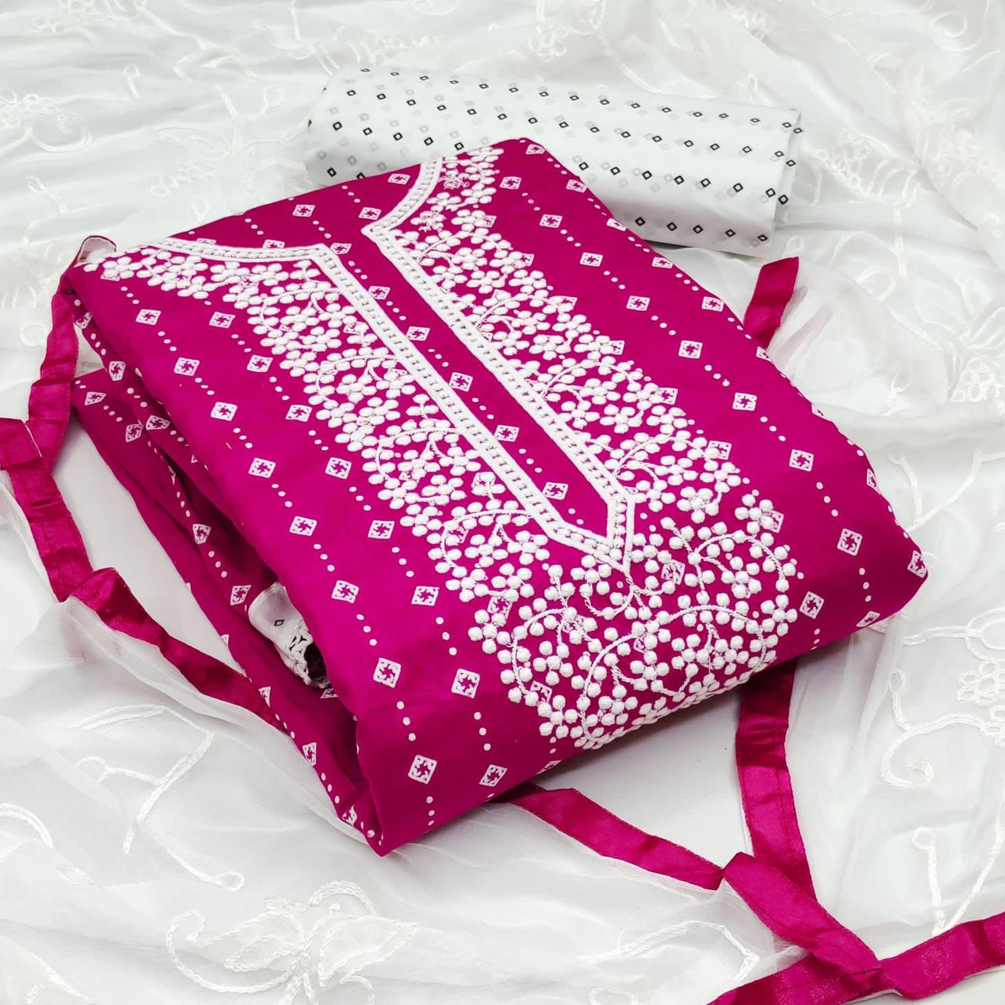 Pink Embroidered With Printed Rayon Dress Material - Peachmode