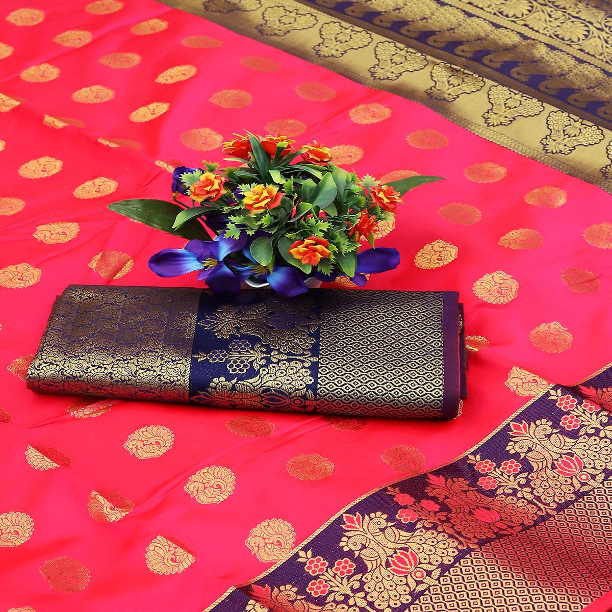 Pink Festive Embroidered Kota Banarasi Art Silk Saree - Peachmode