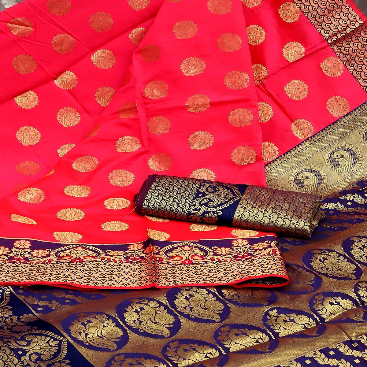 Pink Festive Embroidered Kota Banarasi Art Silk Saree - Peachmode