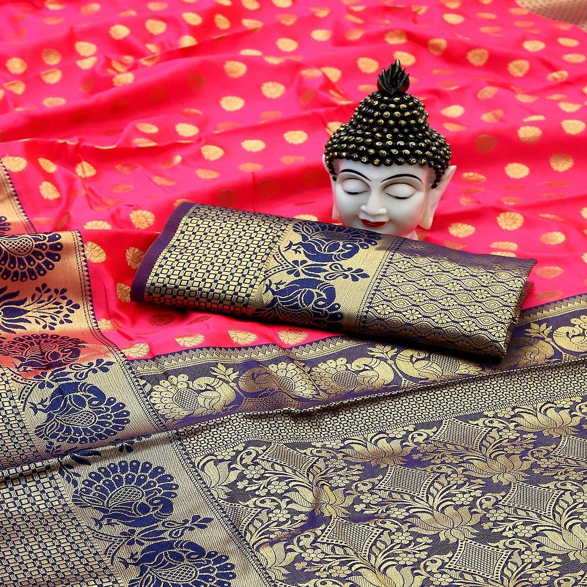 Pink Festive Embroidered Kota Banarasi Art Silk Saree - Peachmode