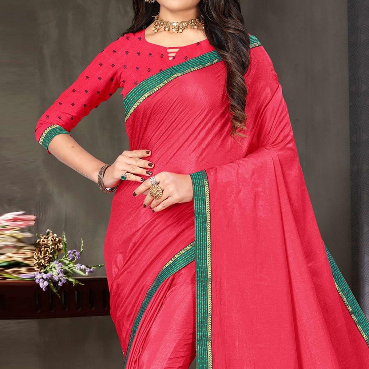 Pink Festive Wear Embellished Art Silk Saree - Peachmode