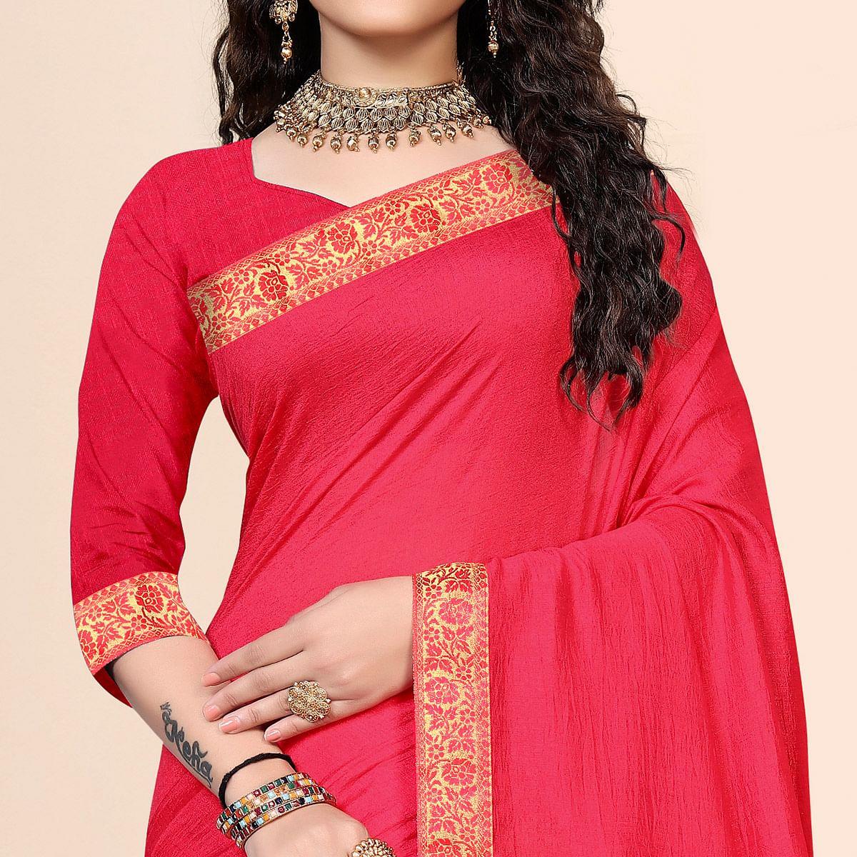 Pink Festive Wear Embellished Vichitra Silk Saree - Peachmode