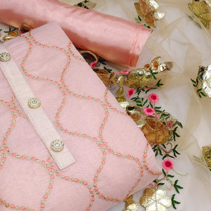 Pink Festive Wear Embroidered Chanderi Dress Material - Peachmode