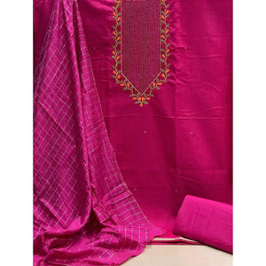 Pink Festive Wear Embroidered Cotton Dress Material - Peachmode