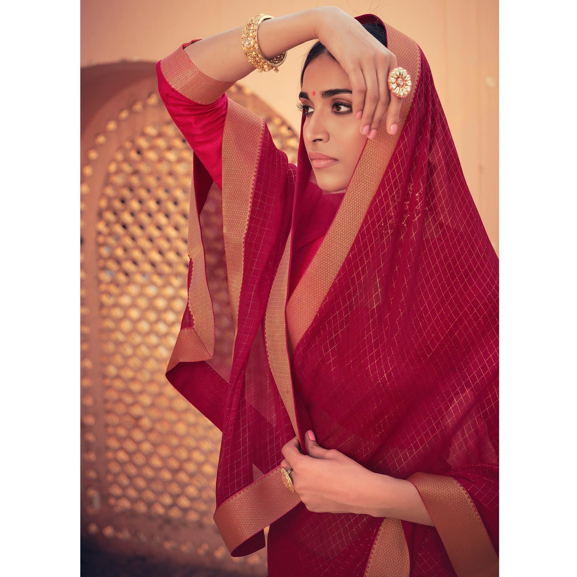 Pink Festive Wear Fancy Smoke Printed Georgette Saree Fancy Lace - Peachmode