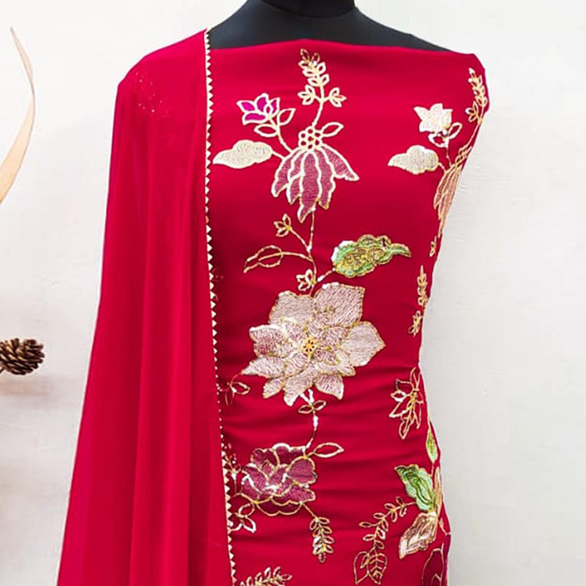 Pink Festive Wear Floral Embroidered Georgette Sharara Suit - Peachmode