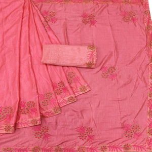 Pink Festive Wear Floral Embroidered Silk Saree - Peachmode