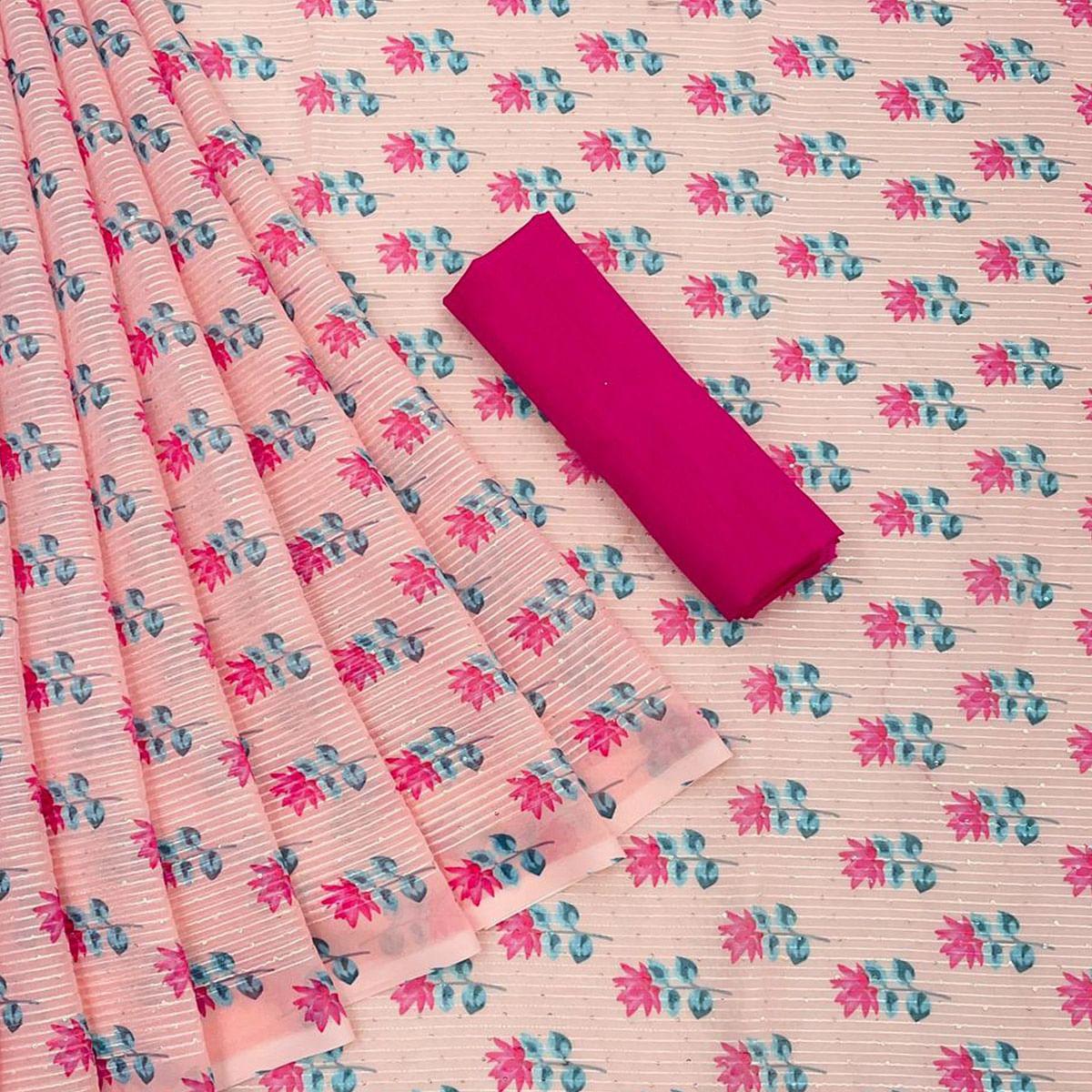 Pink Festive Wear Floral Printed With Embellished Georgette Saree - Peachmode