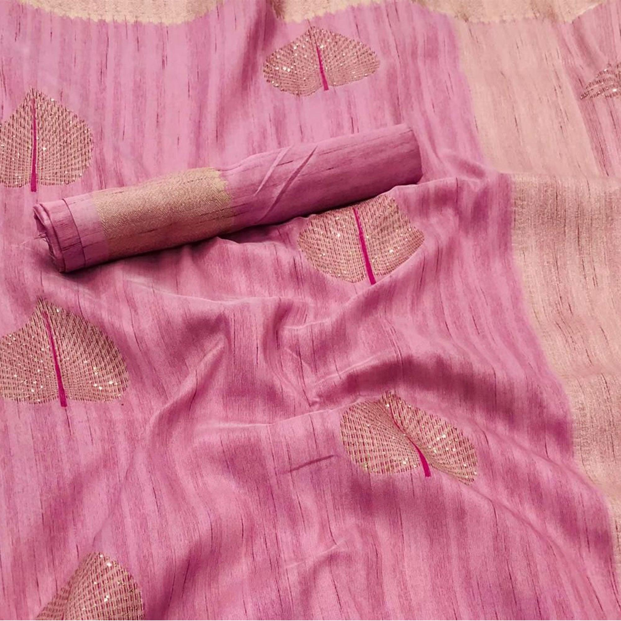 Pink Festive Wear Handloom Sequence Silk Saree - Peachmode