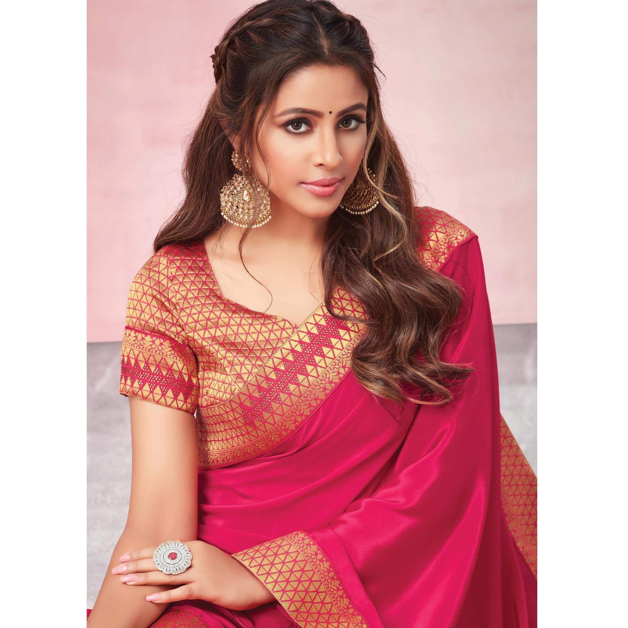 Pink Festive Wear Heavy Silk Saree With Banarasi Lace Border - Peachmode
