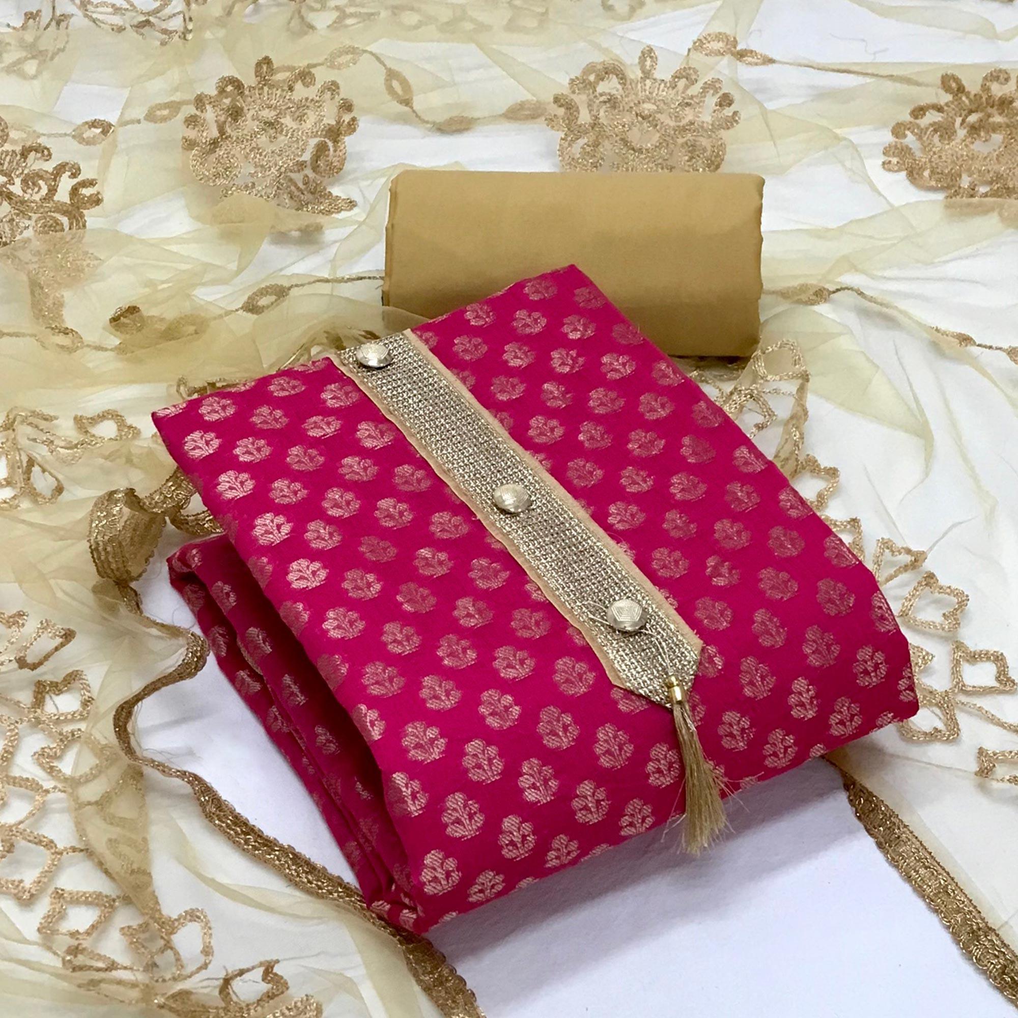 Pink Festive Wear Jacquard Banarasi Silk Dress Material - Peachmode