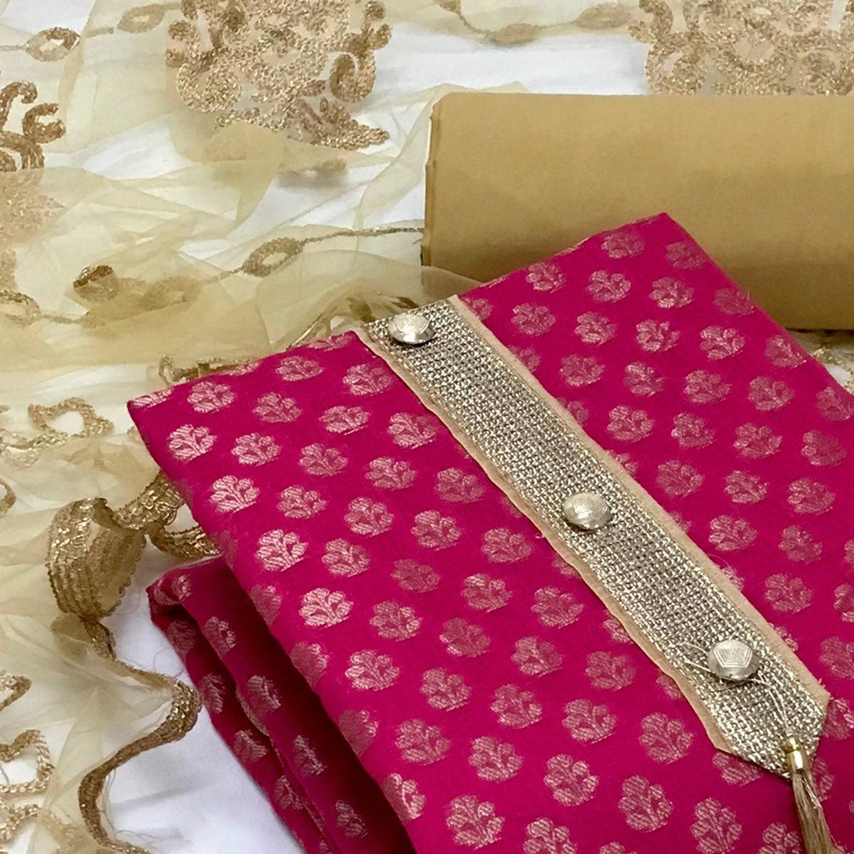 Pink Festive Wear Jacquard Banarasi Silk Dress Material - Peachmode