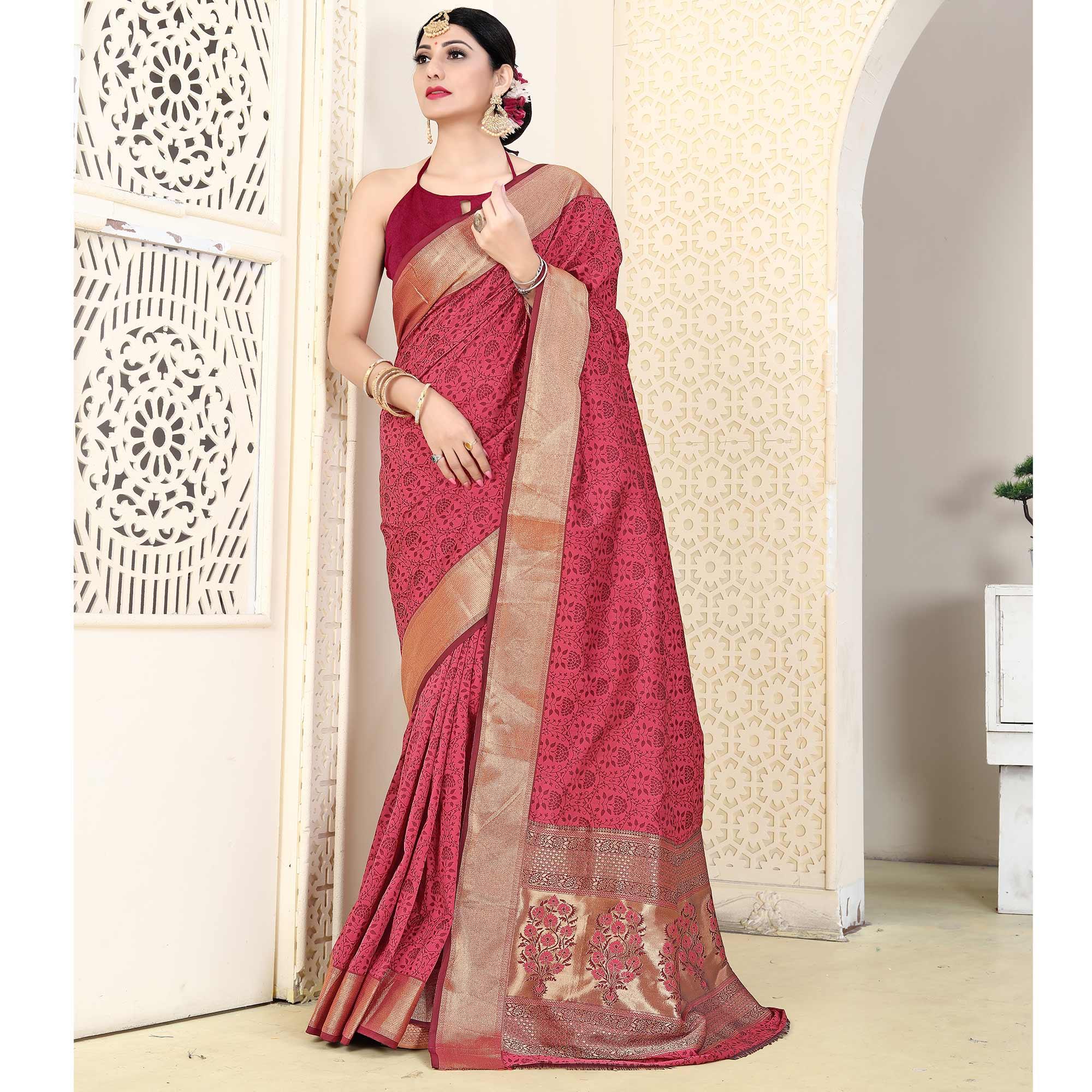 Pink Festive Wear Jacquard Border Soft Silk Saree - Peachmode