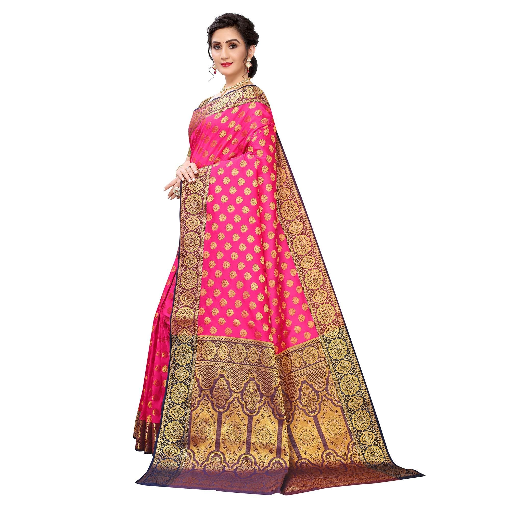 Pink Festive Wear Jari Woven Heavy Silk Saree - Peachmode