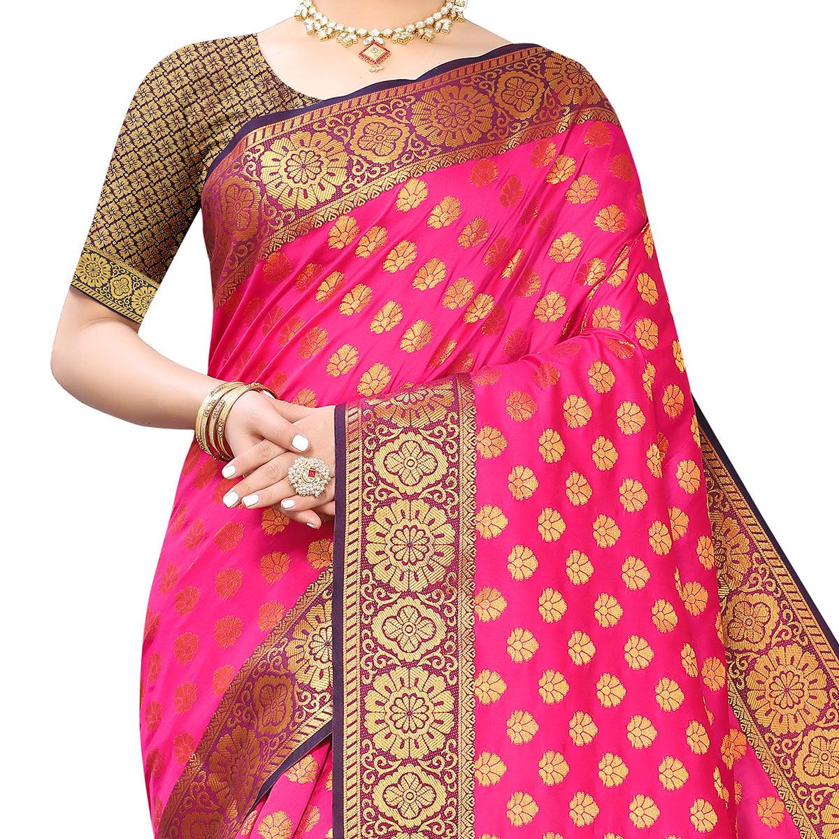 Pink Festive Wear Jari Woven Heavy Silk Saree - Peachmode