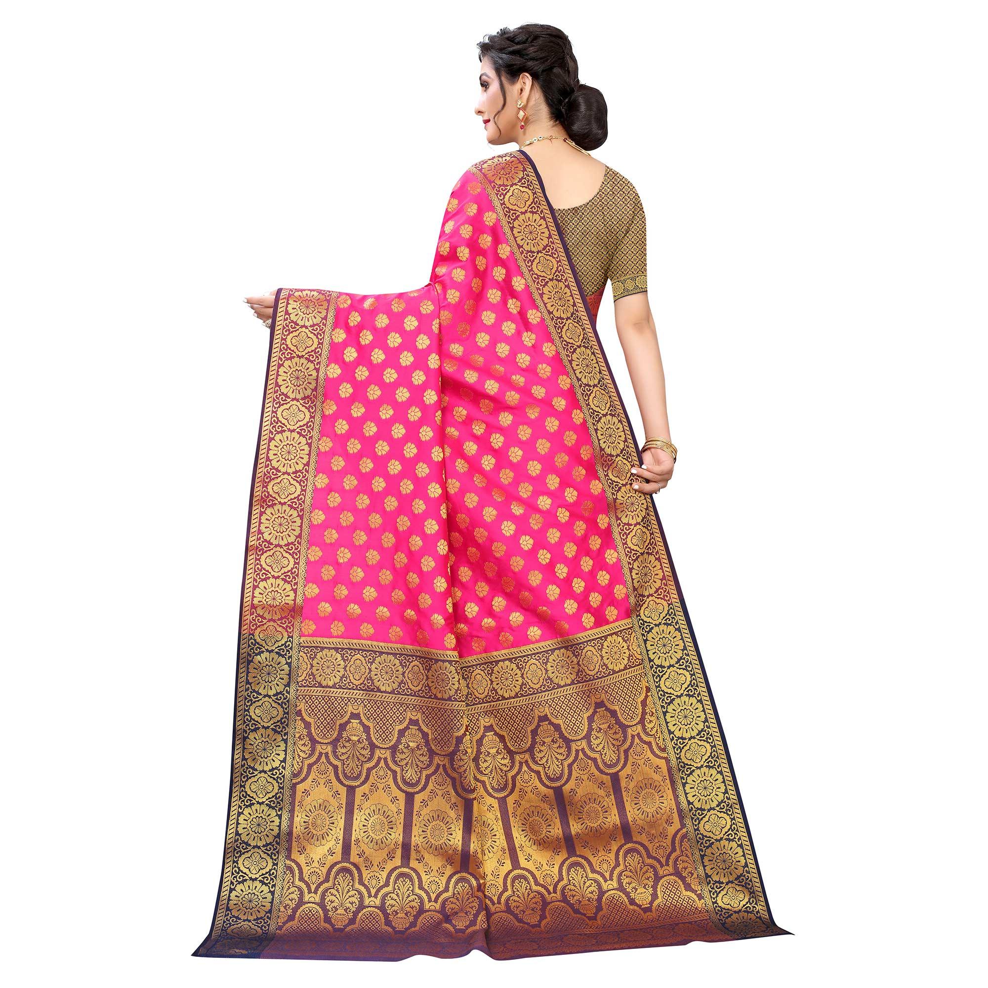 Pink Festive Wear Jari Woven Heavy Silk Saree - Peachmode