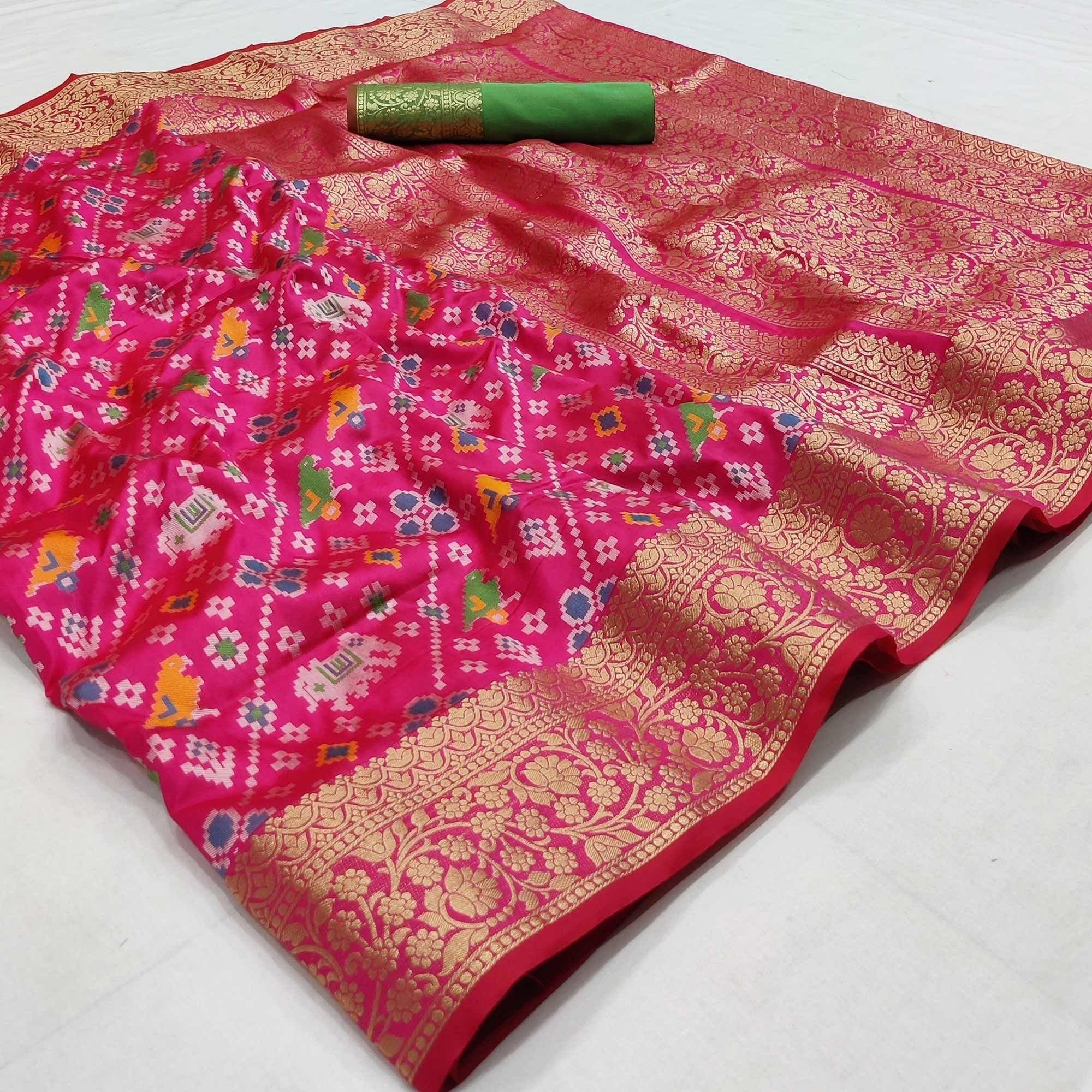 Pink Festive Wear Patola Printed Art Silk Saree - Peachmode