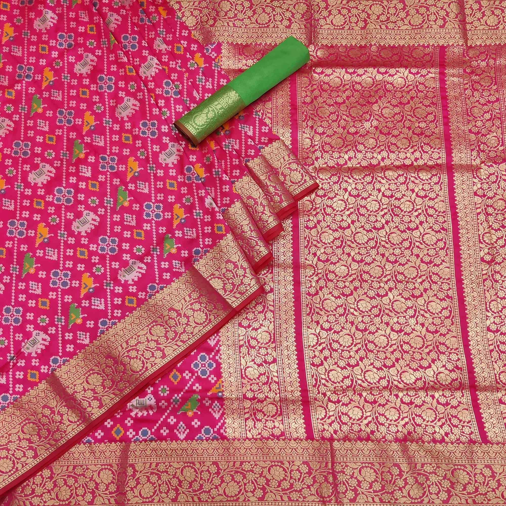 Pink Festive Wear Patola Printed Art Silk Saree - Peachmode