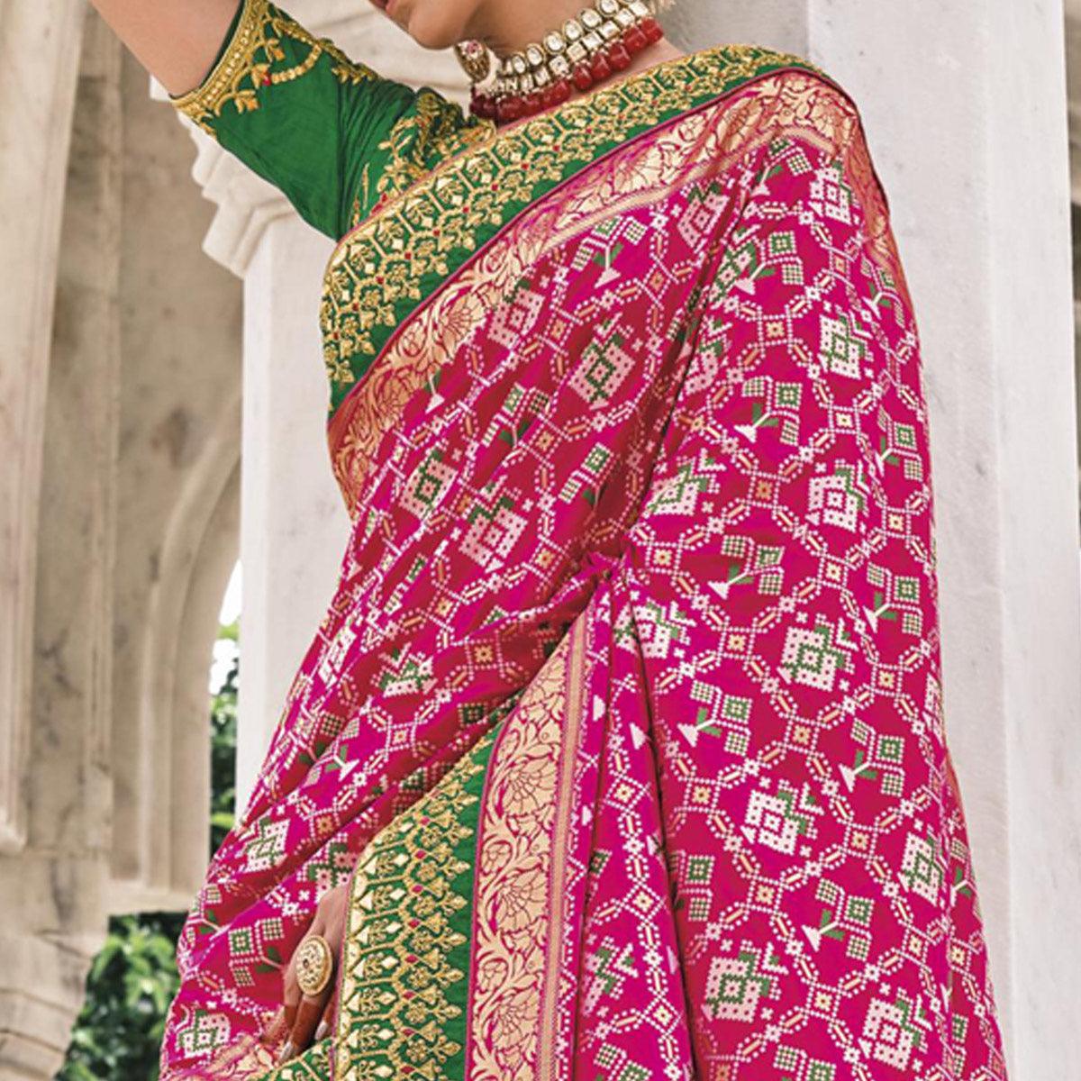 Pink Festive Wear Plain & Hand Work  Pure Silk Saree - Peachmode