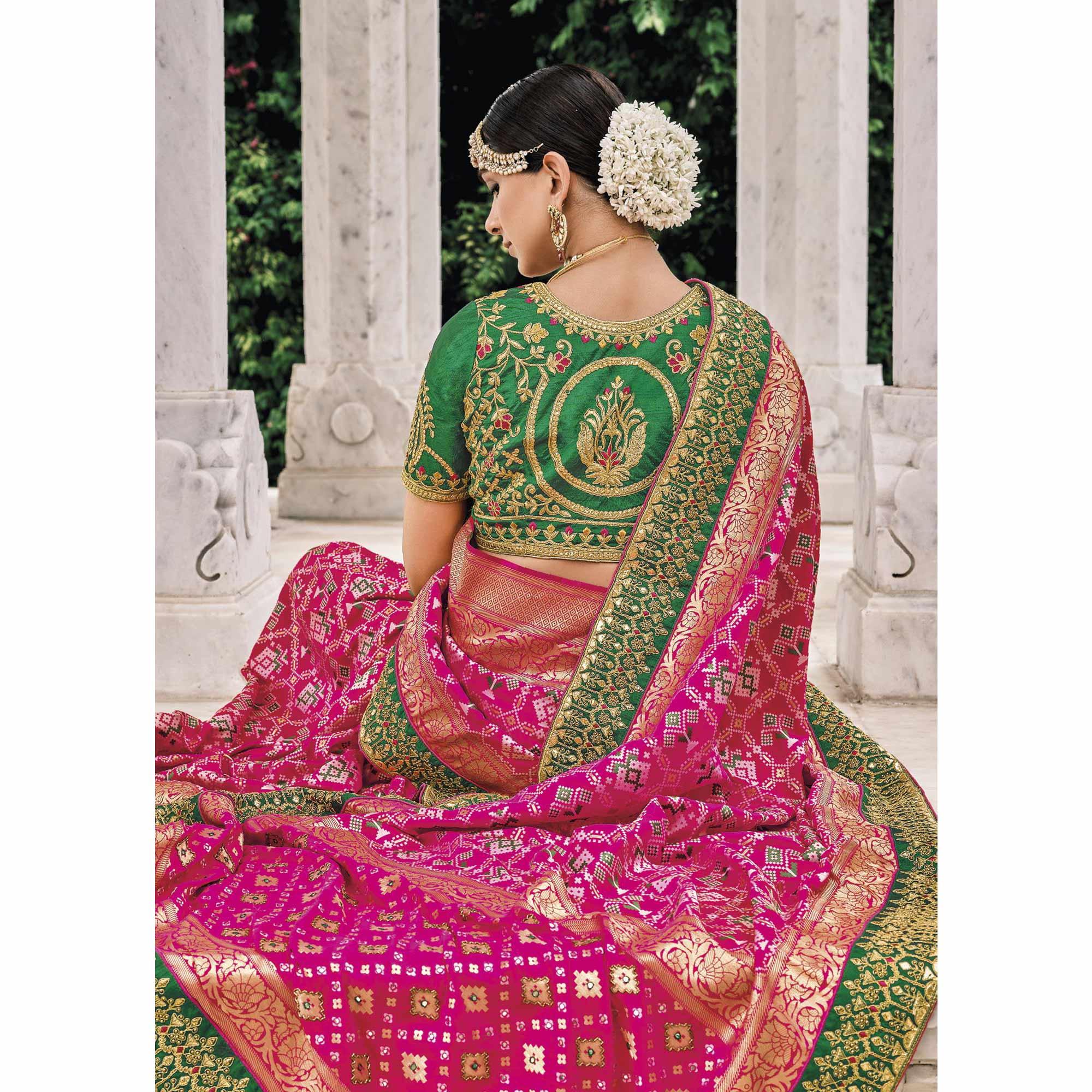Pink Festive Wear Plain & Hand Work  Pure Silk Saree - Peachmode