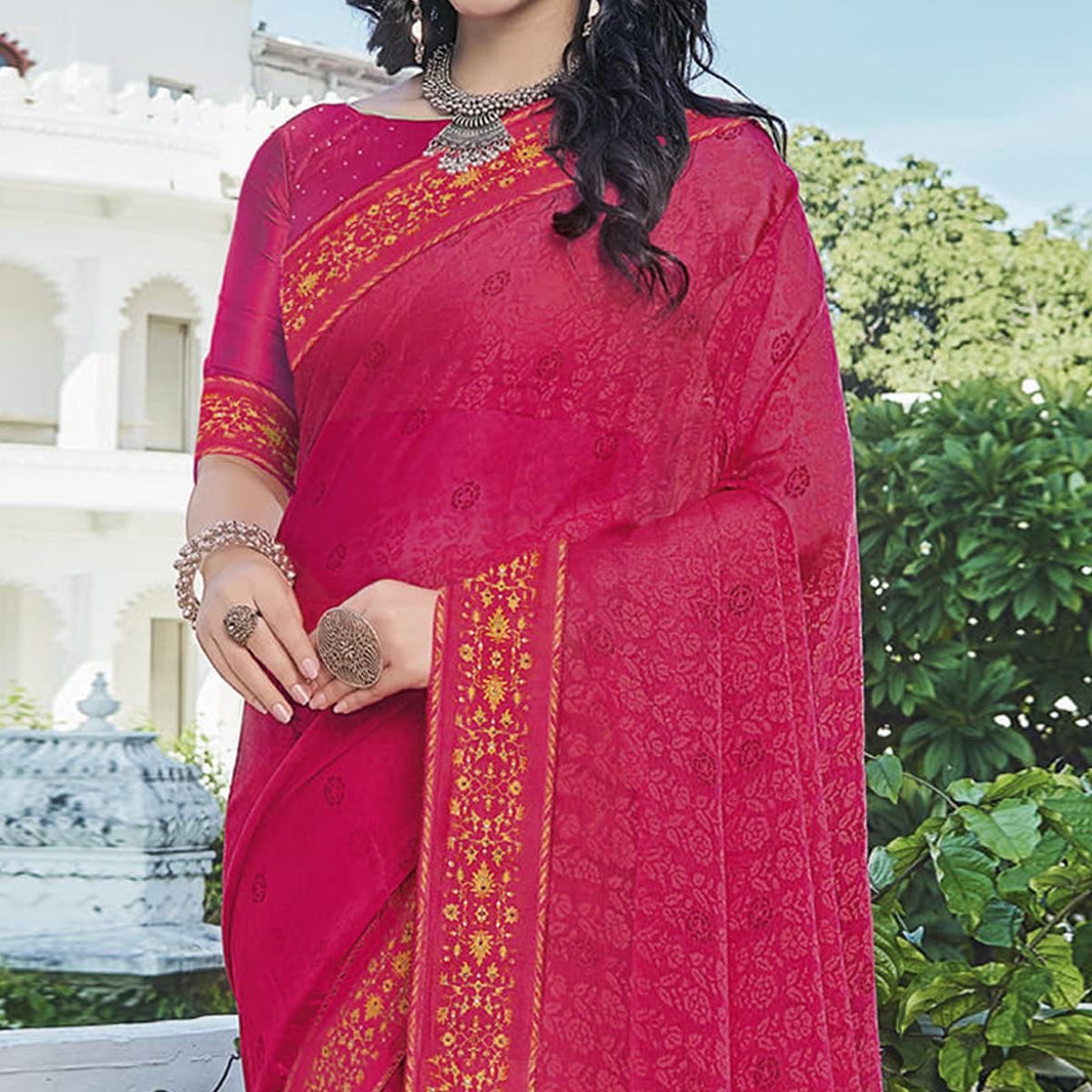 Pink Festive Wear Printed Brasso Saree - Peachmode