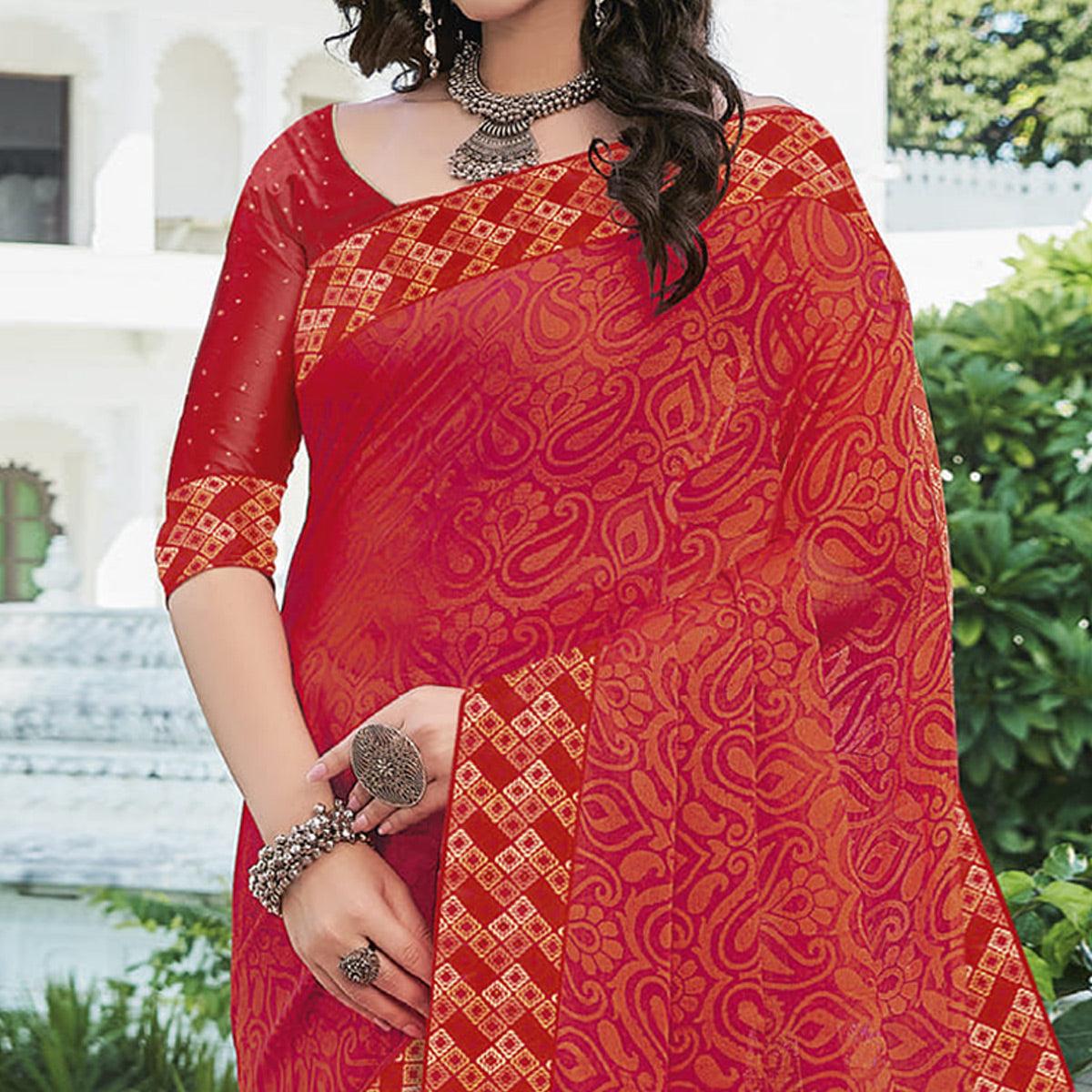 Pink Festive Wear Printed Brasso Saree - Peachmode