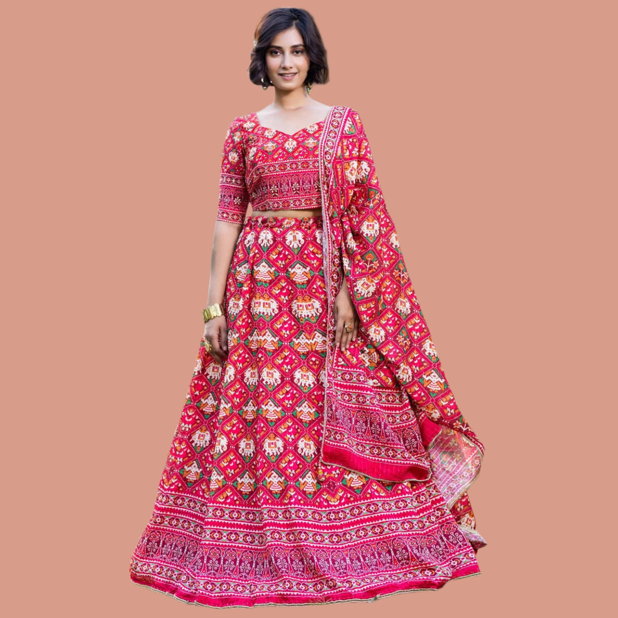 Pink Festive Wear Printed With Sequence Muslin Lehenga Choli - Peachmode