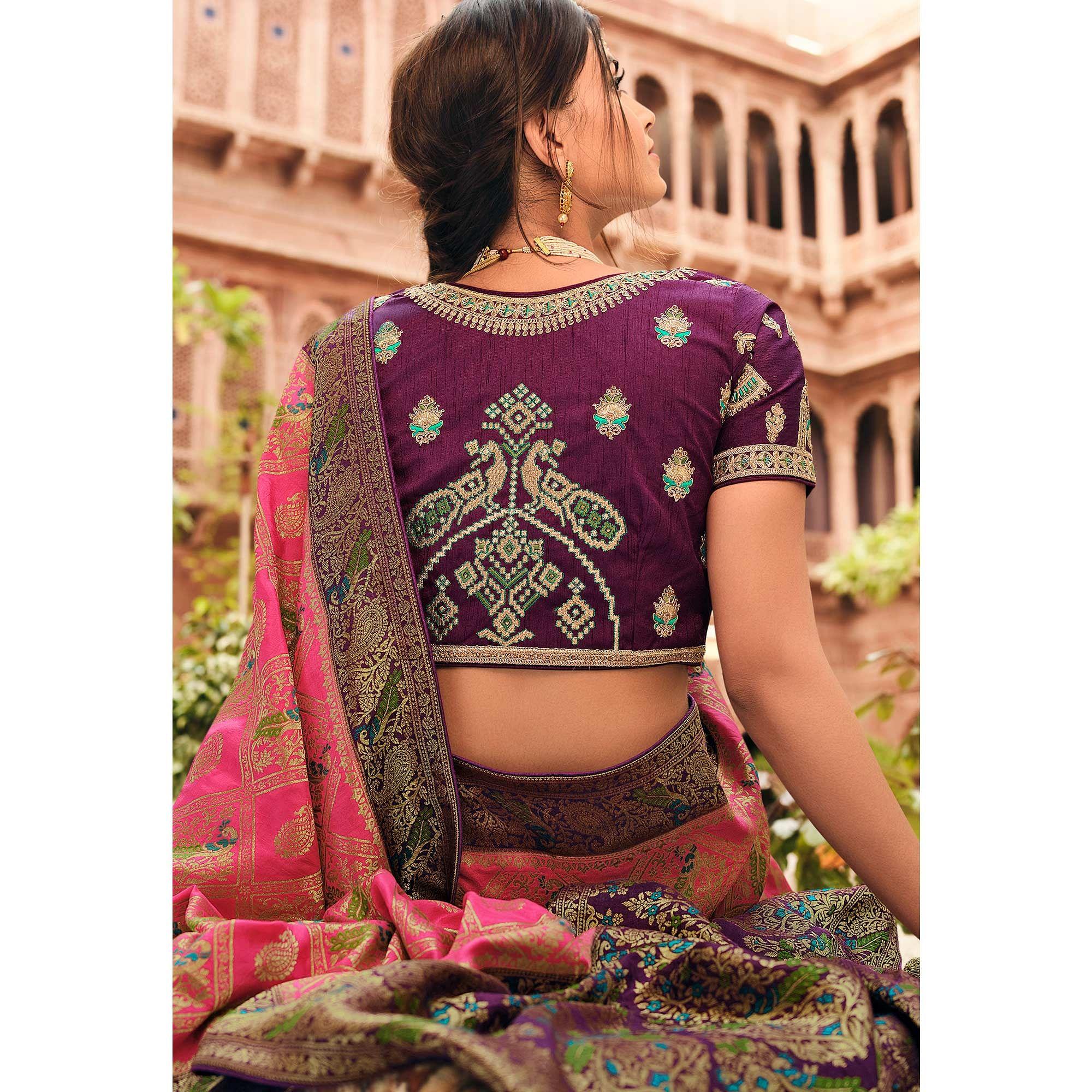 Pink Festive Wear Printed Woven Silk Saree - Peachmode