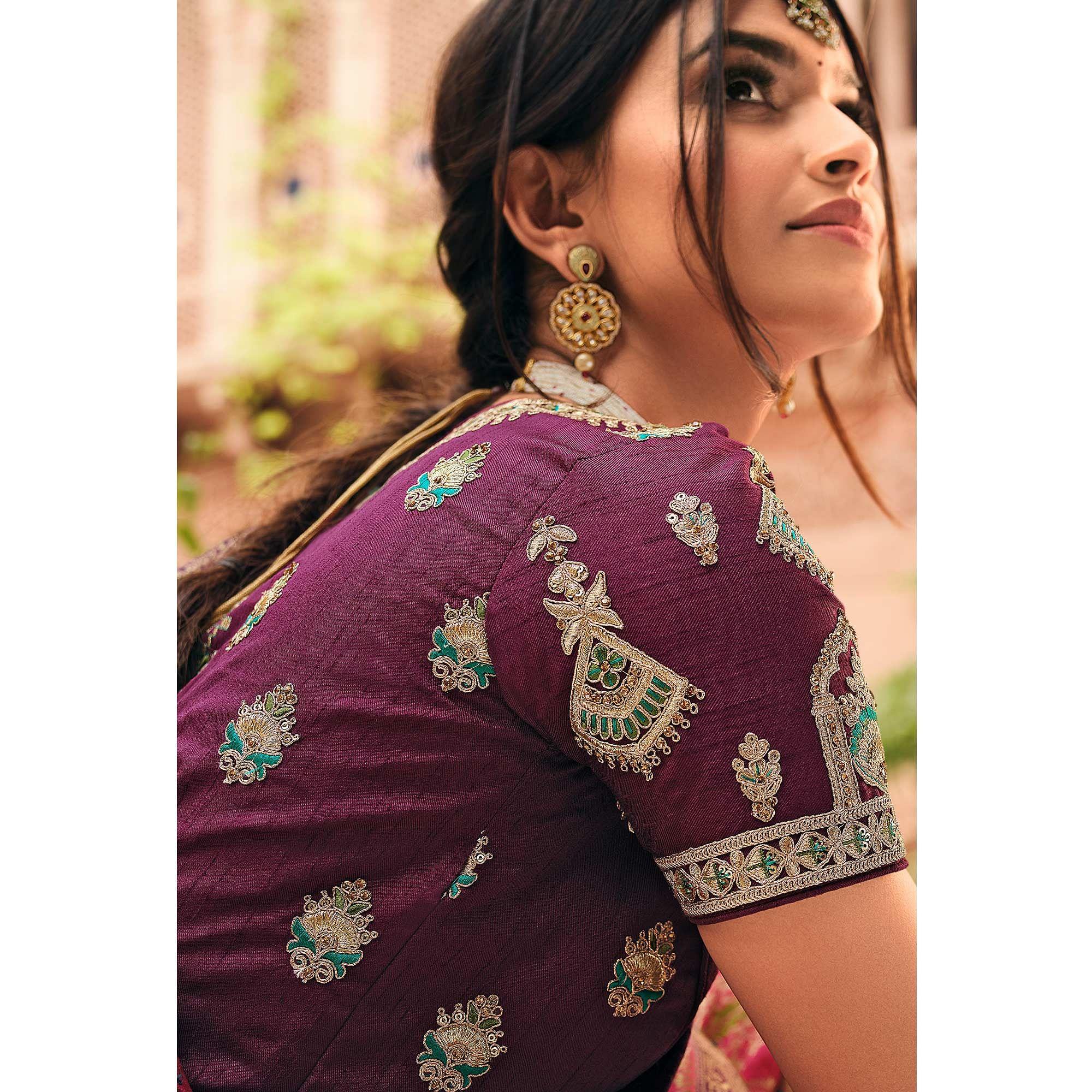 Pink Festive Wear Printed Woven Silk Saree - Peachmode
