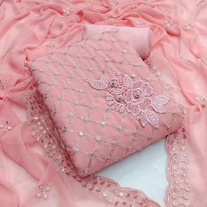 Pink Festive Wear Sequence Embroidered Georgette Dress Material - Peachmode