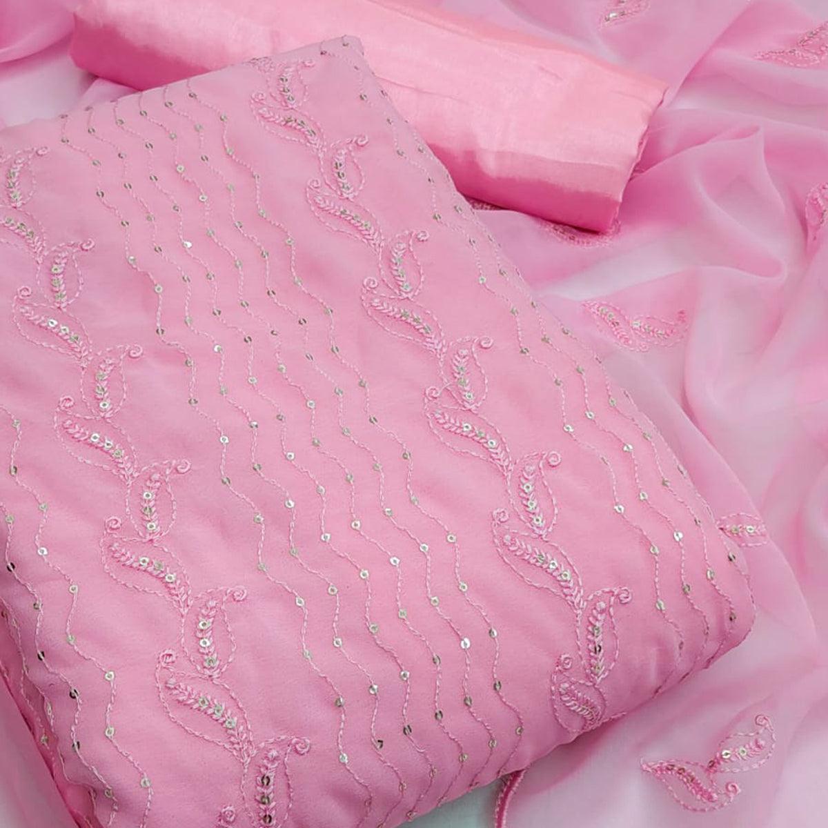Pink Festive Wear Sequence Embroidered Georgette Dress Material - Peachmode