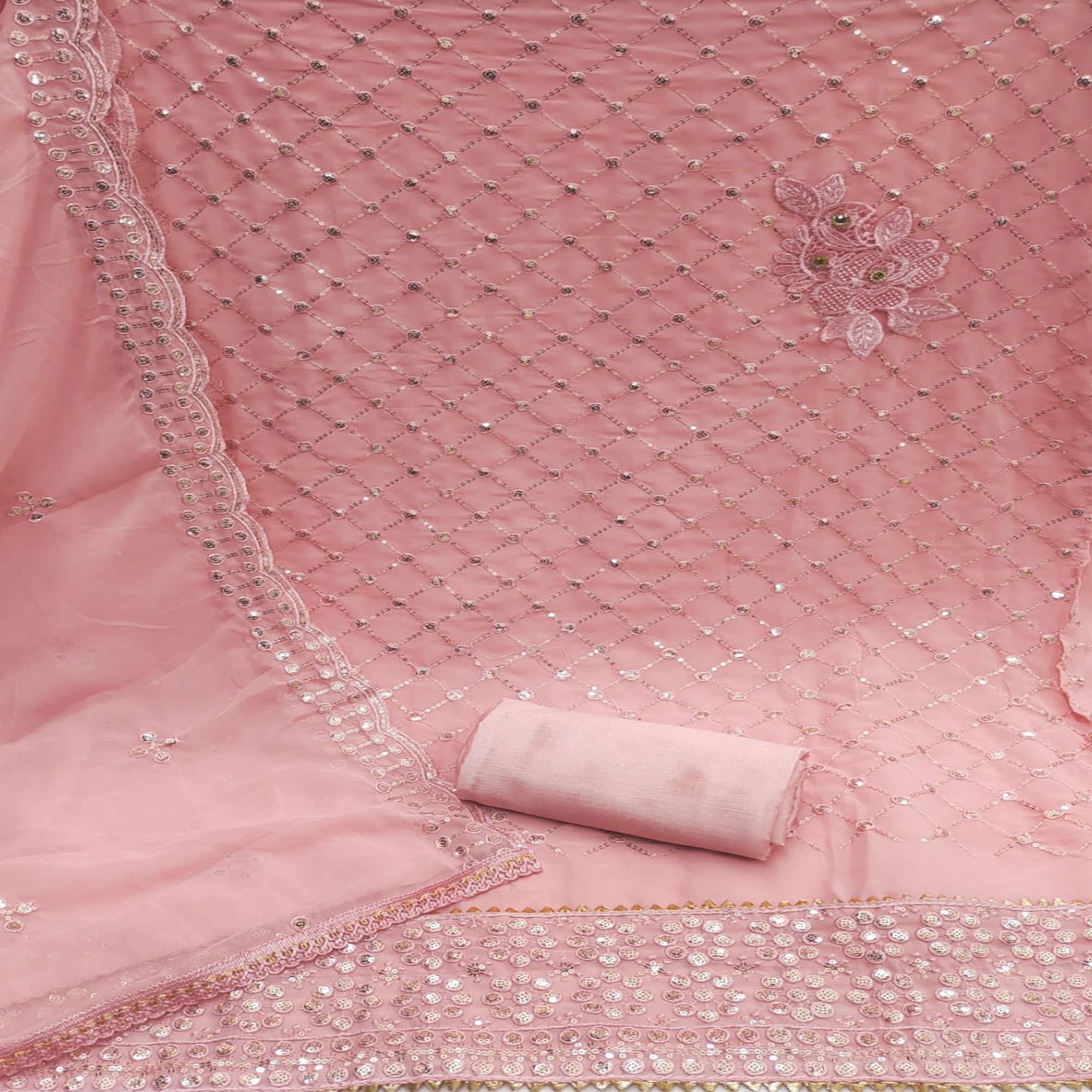 Pink Festive Wear Sequence Embroidered Georgette Dress Material - Peachmode