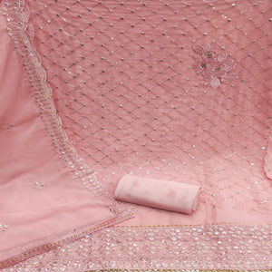 Pink Festive Wear Sequence Embroidered Georgette Dress Material - Peachmode