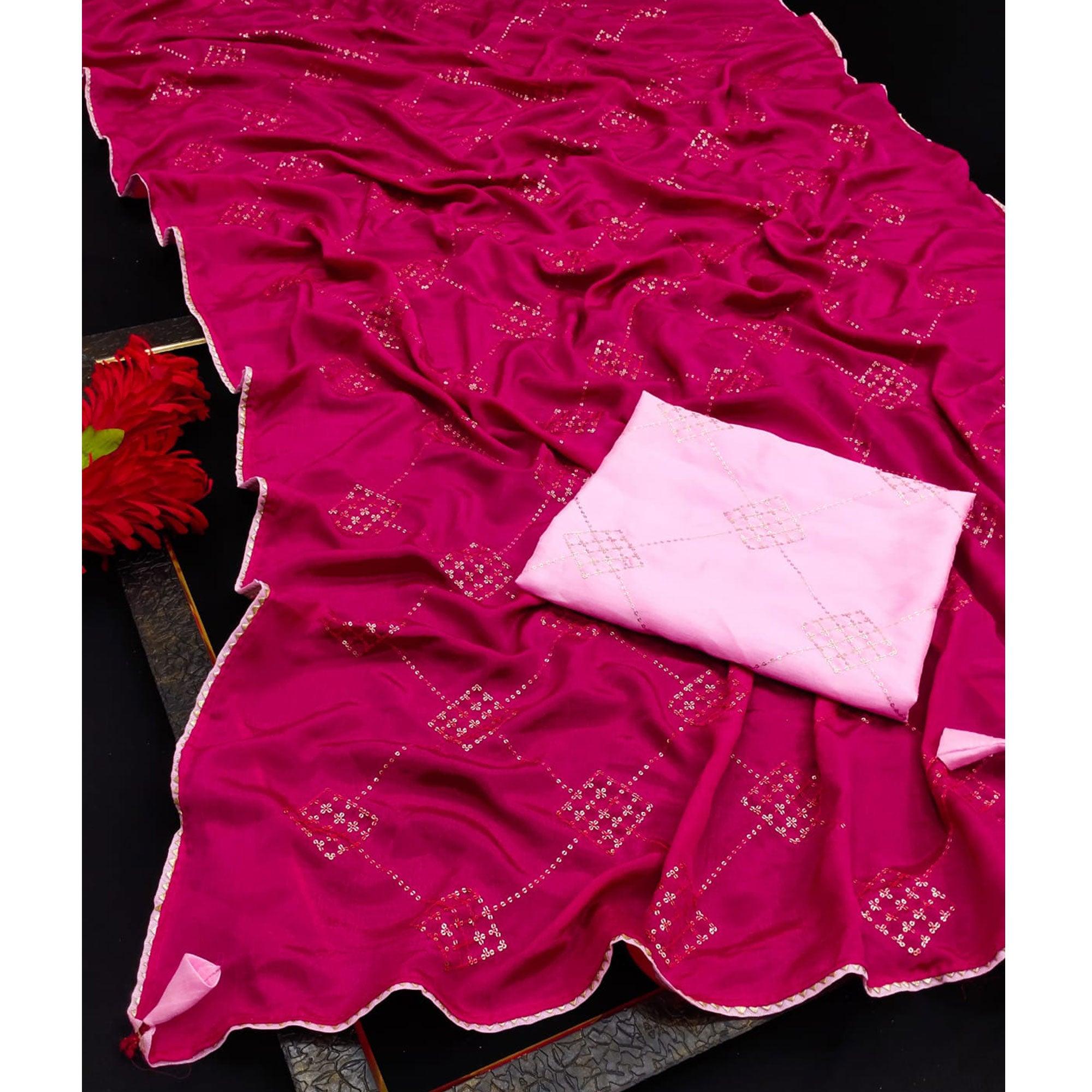 Pink Festive Wear Sequence Work Chiffon Saree - Peachmode