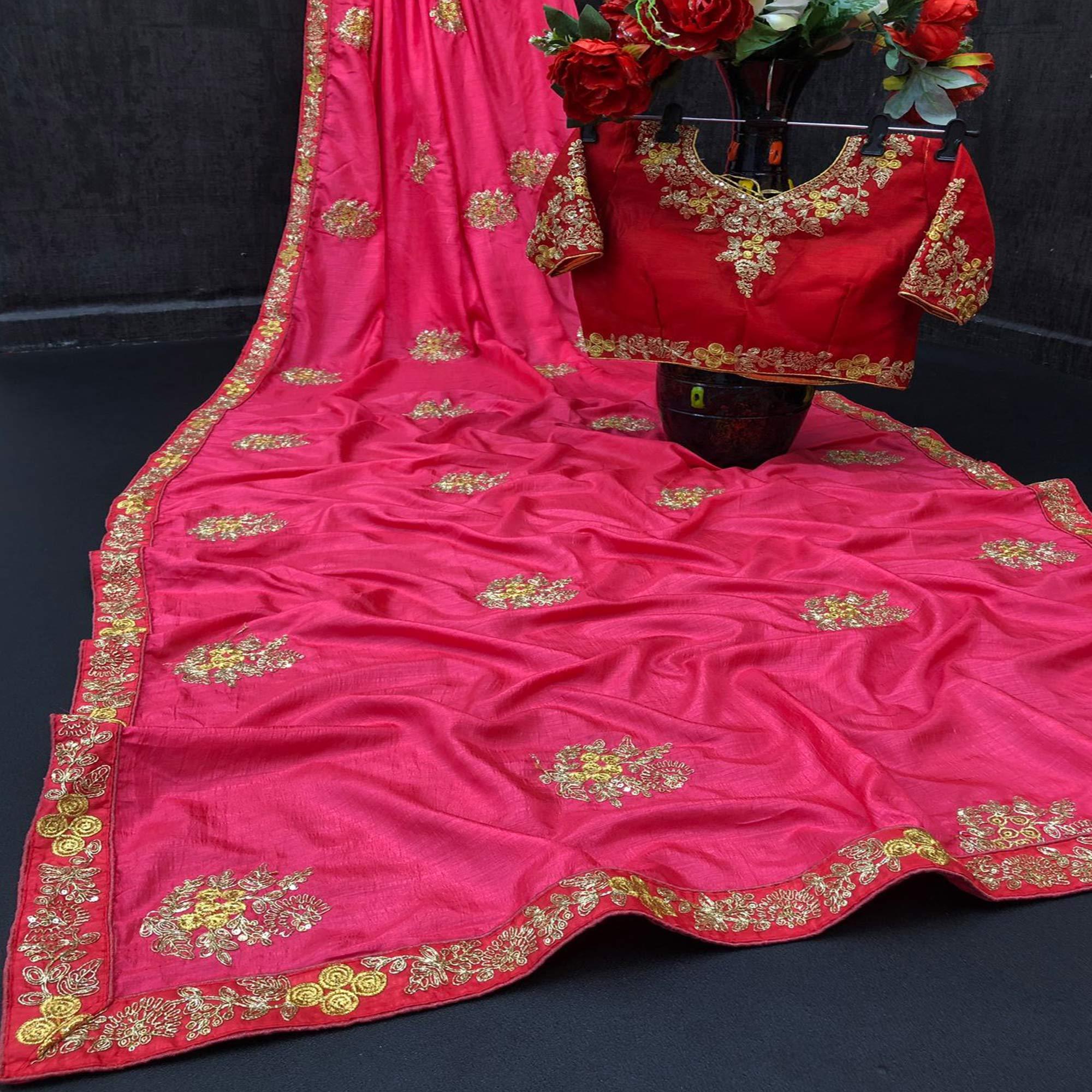 Pink Festive Wear Sequence Work Silk Saree - Peachmode