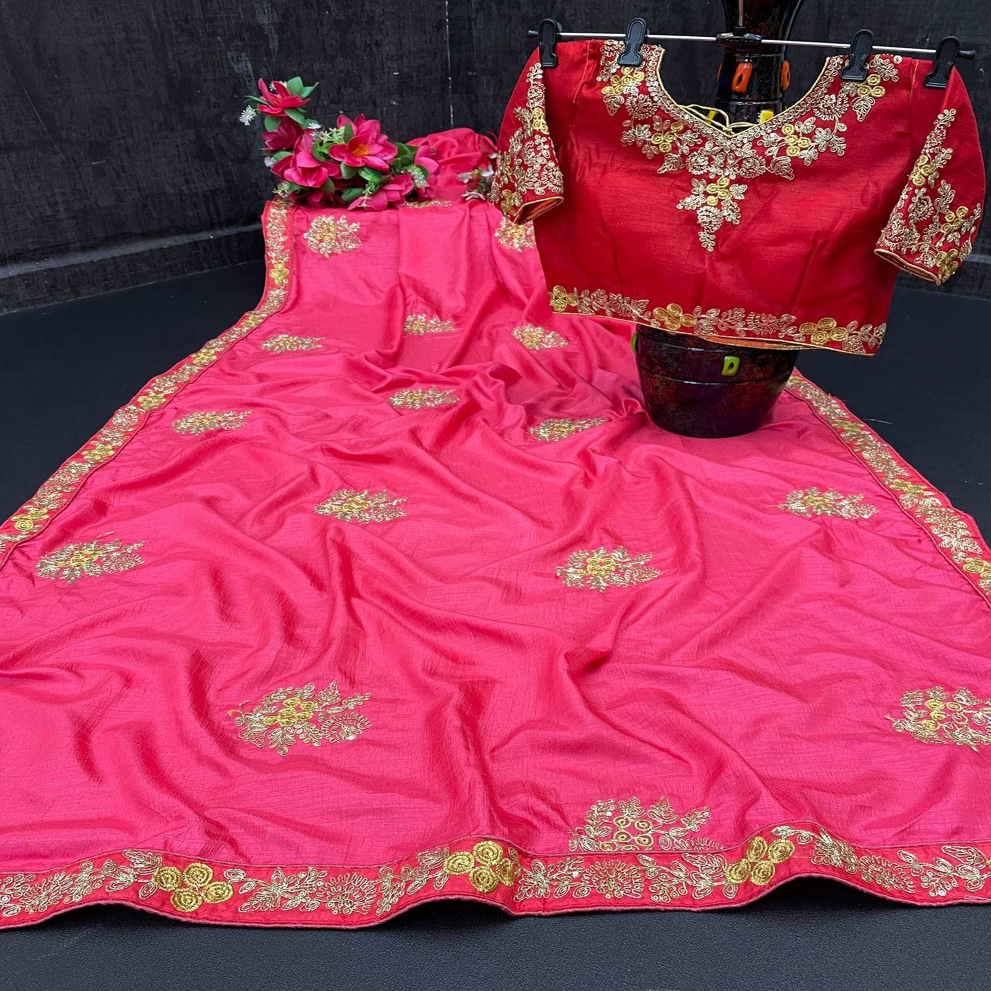 Pink Festive Wear Sequence Work Silk Saree - Peachmode