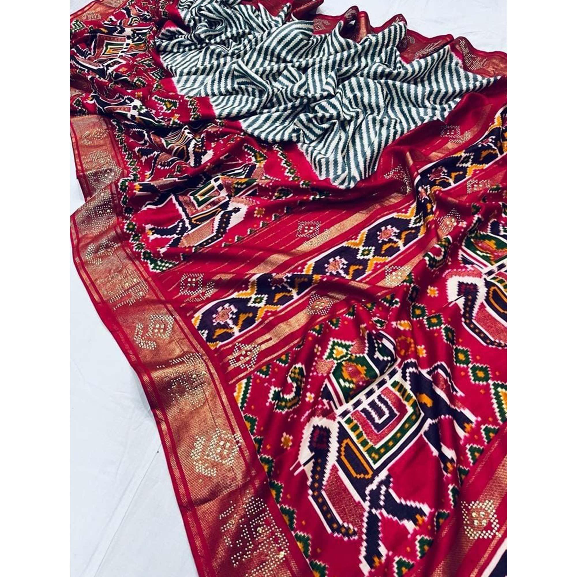 Pink Festive Wear Striped Printed With Foil Border Dola Silk Saree - Peachmode