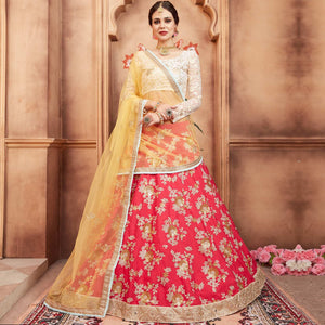 Pink Festive Wear Thread Sequence Zari Work Tafetta Silk Lehenga Choli - Peachmode