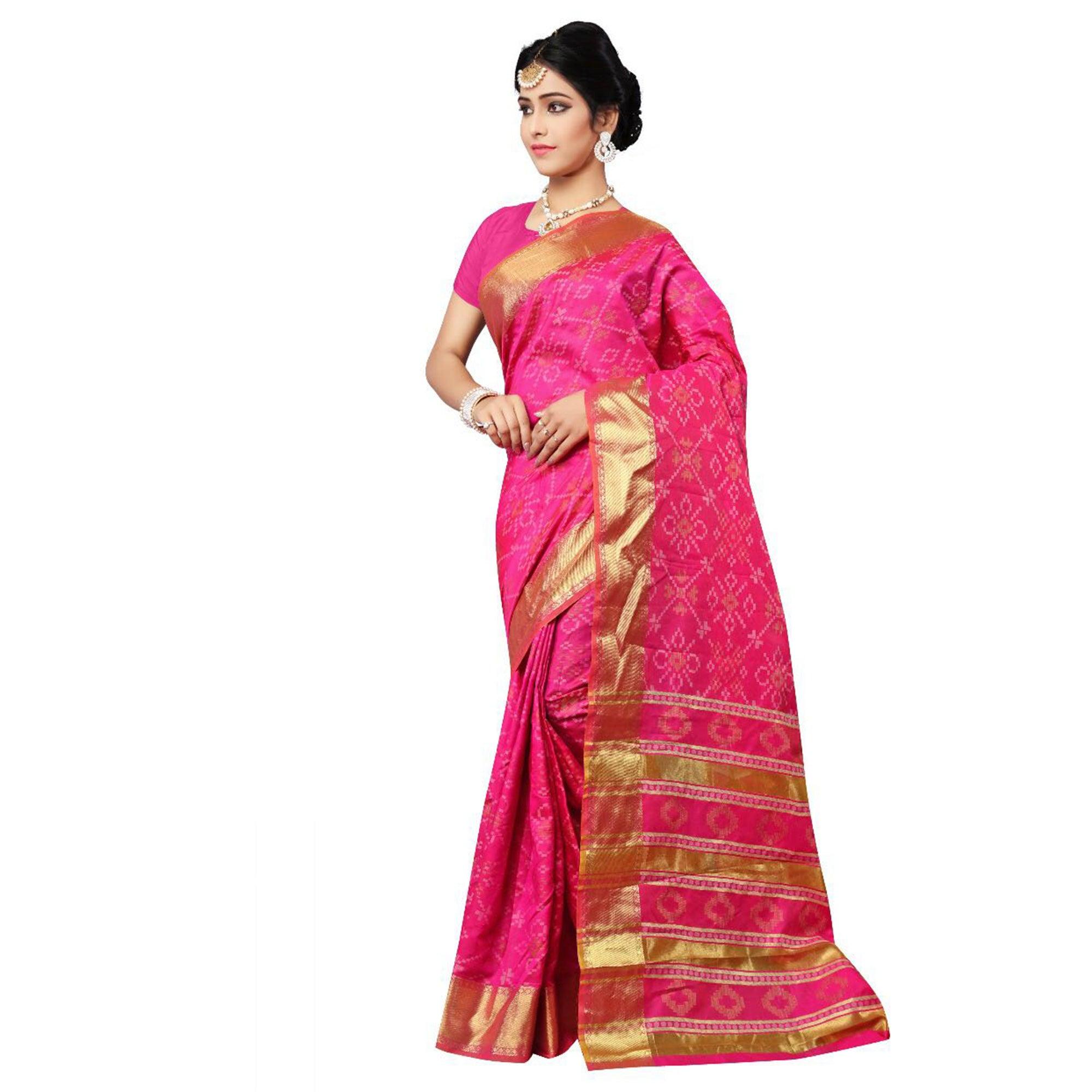 Pink Festive Wear Traditional Silk Woven Saree - Peachmode